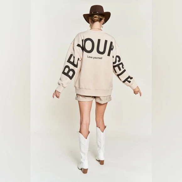 #33 Love Yourself Oversized Sweatshirt -Beige (LAST ONE) - Picture 3 of 5